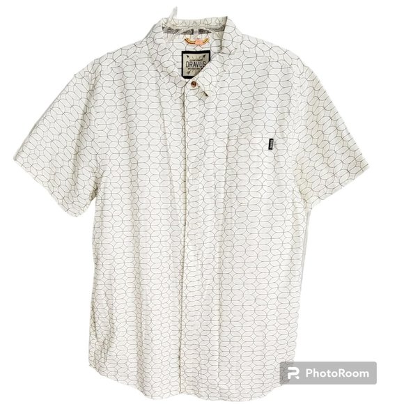 Dravus Men's White Button Up Short Sleeve Shirt Collared Geometric‎ Size XL - Picture 1 of 11